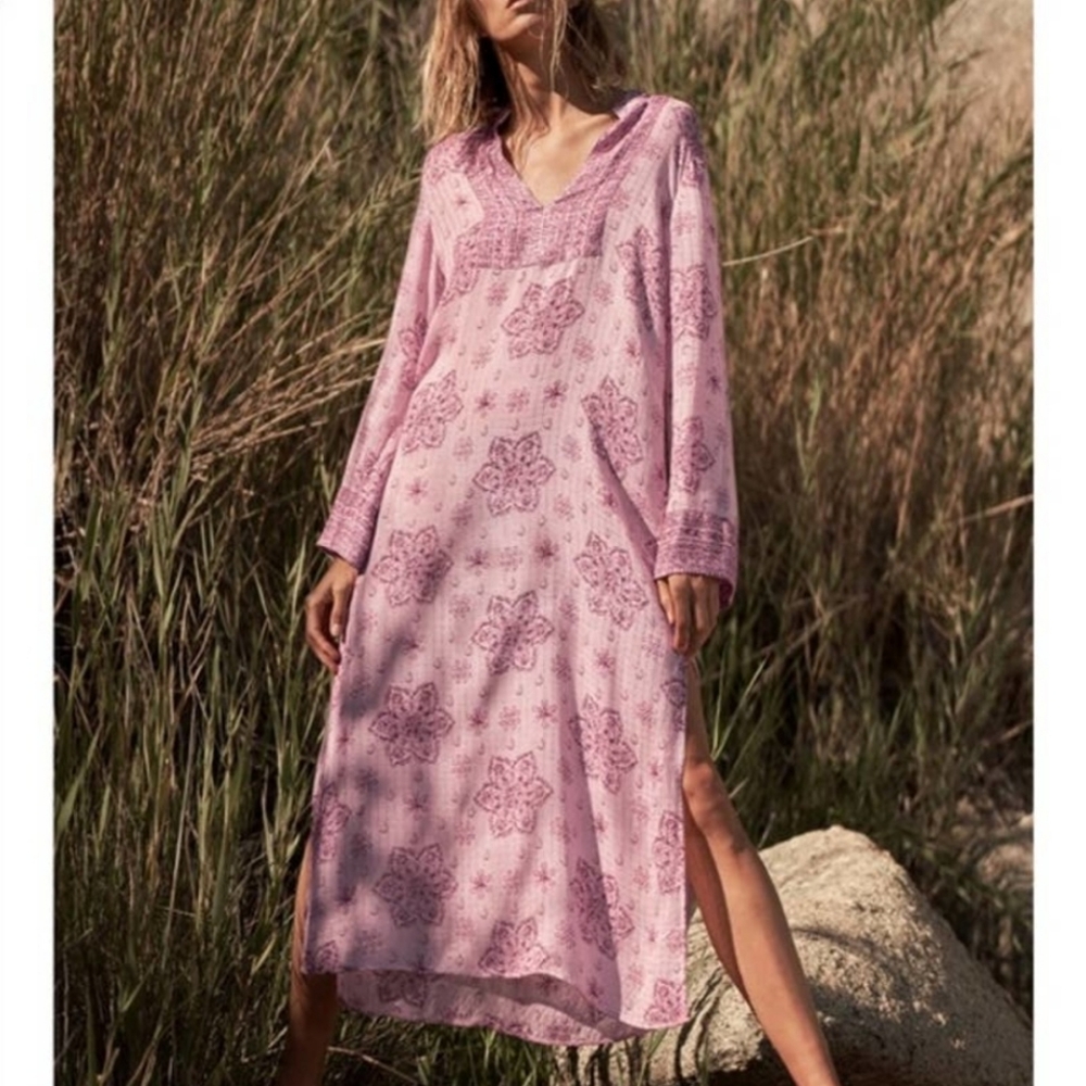 ZARA Pink Metallic Thread Printed Midi Dress